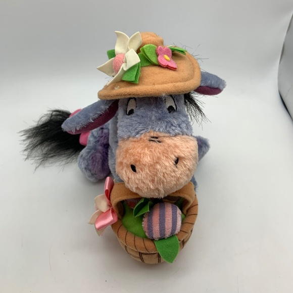 Disney Store Eeyore Easter Basket Flower Winnie & Friends Beanie Small 6" Plush - Picture 2 of 11